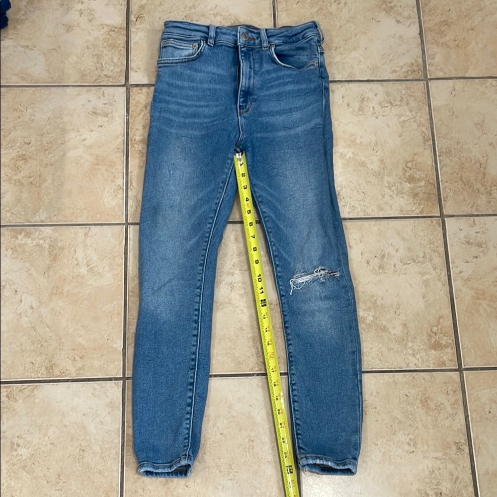 Zara Blue Skinny Jeans with Distressed Detail